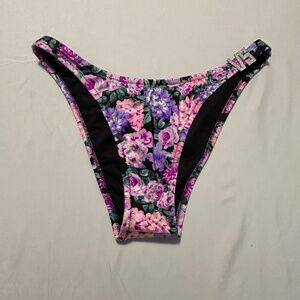 Victoria's Secret Purple and Pink Floral Brazilian Bikini Bottom Size Large
